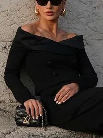 Solid Color Off shoulder Crop Top & High waisted Pants Set Top - Shop at LoveMi