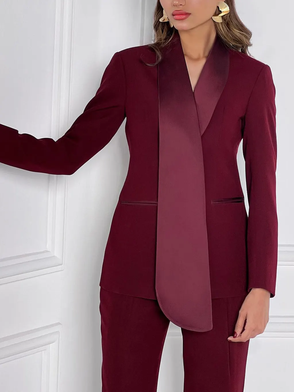 Irregular Collar Blazer & High Waist Pants Suit - Blazer