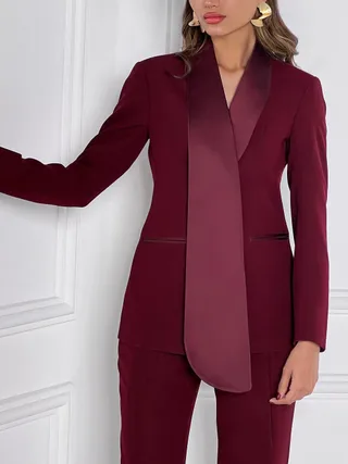 Irregular Collar Blazer & High Waist Pants Suit - Blazer