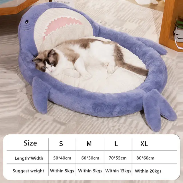 Lovely Pet Bed Dog Kennel House Thick Warm Cat Bed Pad Soft Sofa Shark Pattern Cushion For Small Medium Dogs Puppy Sleeping Mat Blue - Shop at LoveMi
