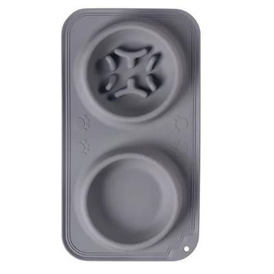 Silicone Pet Bowl Pet Drinking And Feeding Double Bowl Slow Food Bowl Non slip And Anti overflow Foldable Large Capacity Bowl Dark Gray - Shop at LoveMi