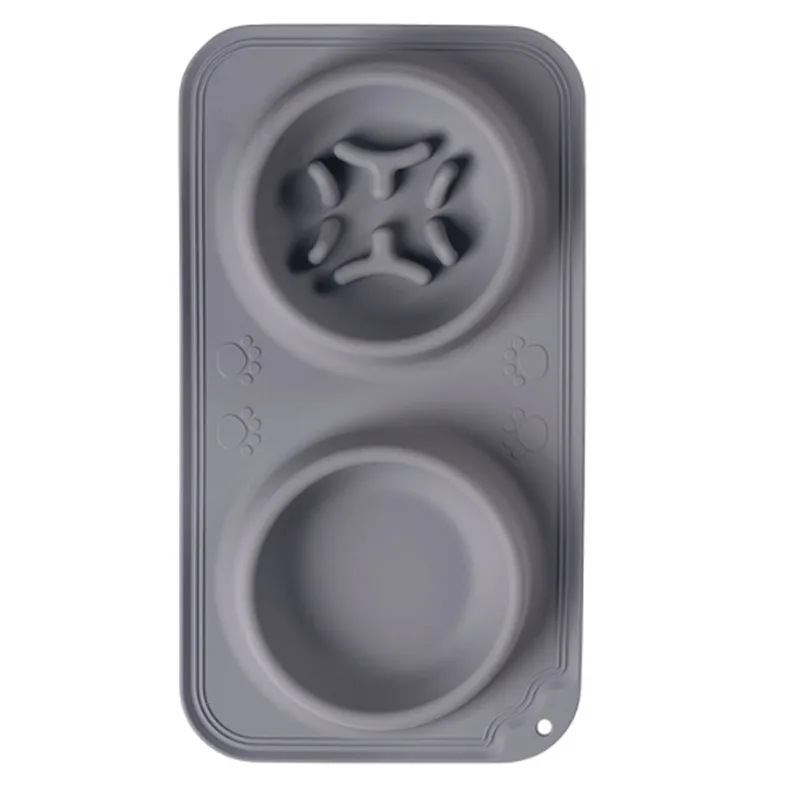 Silicone Pet Bowl Pet Drinking And Feeding Double Bowl Slow Food Bowl Non slip And Anti overflow Foldable Large Capacity Bowl Dark Gray - Shop at LoveMi
