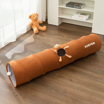 Cat Tunnel For Indoor Cats Collapsible Kitty Tunnel With Plush Ball Easy To Clean Cat Supplies Brown - Shop at LoveMi