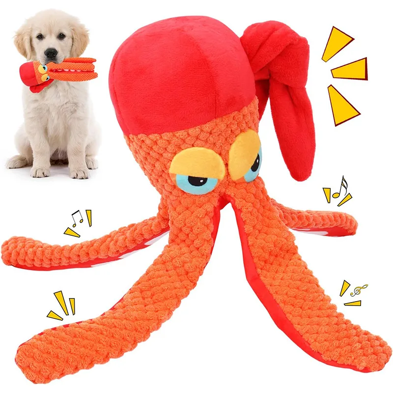 Pet Plush Toy Octopus Plush Dog Toy Squeaky Dog TOYS Pet Puppy TOY For Cleaning Teeth Chew Toy Pet Supplies Orange - Shop at LoveMi