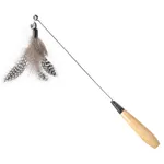 Wooden Handle Spring Cat Teasing Stick Feather Bell Replacement Head Interactive Kitten Toy Supplies - Gray