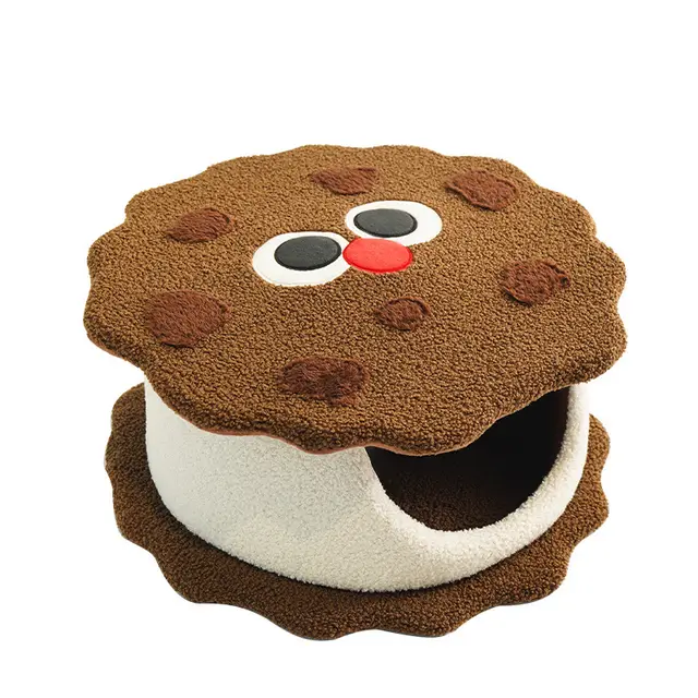 Nest Shaped Like A Sandwich Cookie For Cat Closed House For Sleeping Cold Proof For Autumn And Winter Khaki - Shop at LoveMi