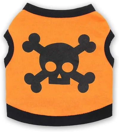 Dog Vest Skull Bones Halloween Cosplay Dog Tank Top Colour Blocking Stretch Cats Costumes Orange - Shop at LoveMi