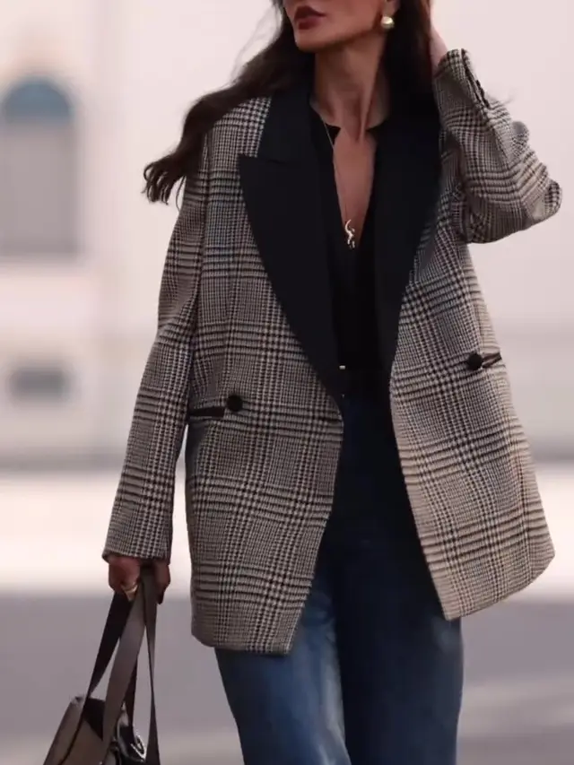 Commuting Casual Plaid Contrast Blazer Plaid - Shop at LoveMi