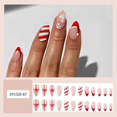 Christmas False Nails Hat Striped Snowflake Nail Art Stickers For Parties Dances Or Holiday Wear Dy1520 B7 - Shop at LoveMi