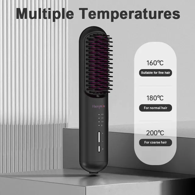 Portable USB Rechargeable Cordless Men Beard Hair Straightener Brush Mini Wireless 2 In 1 Woman Hair Straightener Comb Black - Shop at LoveMi
