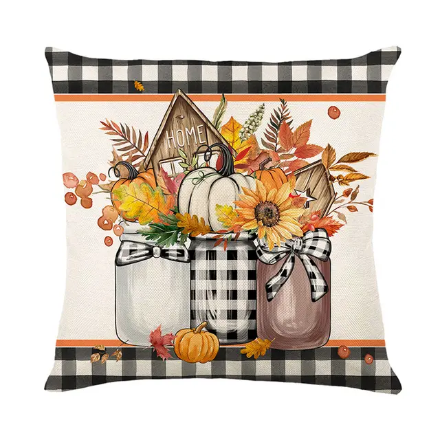 Fall Pumpkin Truck Sunflowers Home Sweet Home Throw Pillow Covers, 18 X 18 Inch Autumn Thankful Grateful Blessed Harvest Floral Decorations For Sof... Motifs4 - Shop at LoveMi