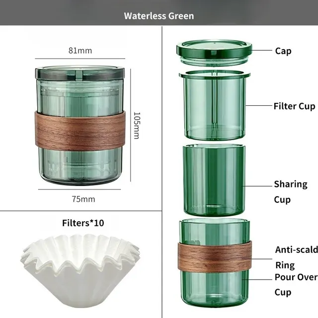 Mini Pour Over Coffee Maker 3 In 1 Design Premium Filtration Nesting Dolls Design Light Weight Dripping Cafe Cup Green - Shop at LoveMi