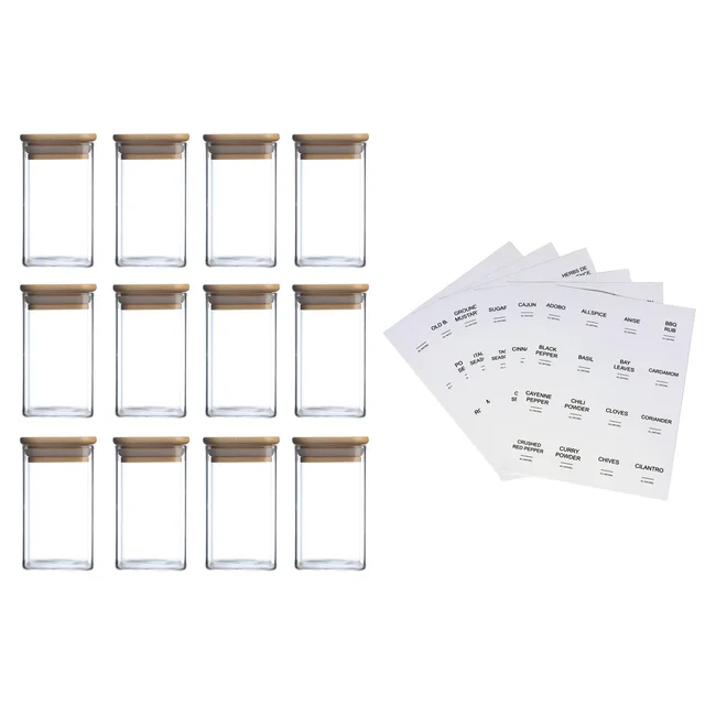 Square Spice Jars With 72 Stickers, Kitchen Pepper Jars For Salt Seasoning, Snacks, Tea, Coffee Twelve - Shop at LoveMi