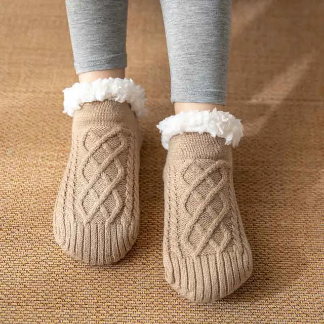 Winter Knitted Plush Floor Socks Home Warm Non slip Carpet Socks Women Light Coffee - Shop at LoveMi