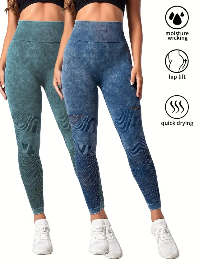 2 Pack Women's Seamless Washed Wide Waistband Sports Leggings, Women's High Waist Yoga Leggings, Textured Tummy Control Ruched Booty Tights Push Up Yoga Pants 2Pack4 - Shop at LoveMi
