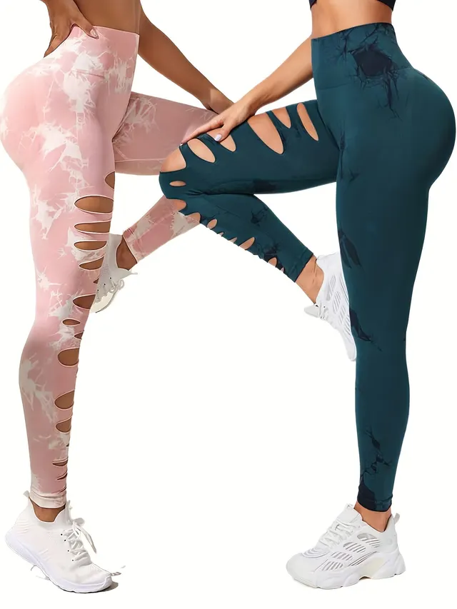 2 Pack Hollow Sexy High Elastic Women's Tie Dye Cutout Tights High Waist Workout Yoga Leggings, Scrunch Butt Lifting Elastic Pants, Tummy Control Butt Lifting Workout Yoga Athletic Pants 2Pack19 - Shop at LoveMi