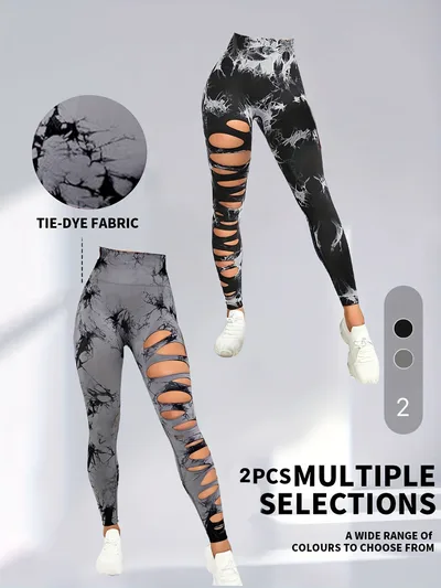 2 Pack Hollow Sexy High Elastic Women's Tie Dye Cutout Tights High Waist Workout Yoga Leggings, Scrunch Butt Lifting Elastic Pants, Tummy Control Butt Lifting Workout Yoga Athletic Pants 2Pack4 - Shop at LoveMi