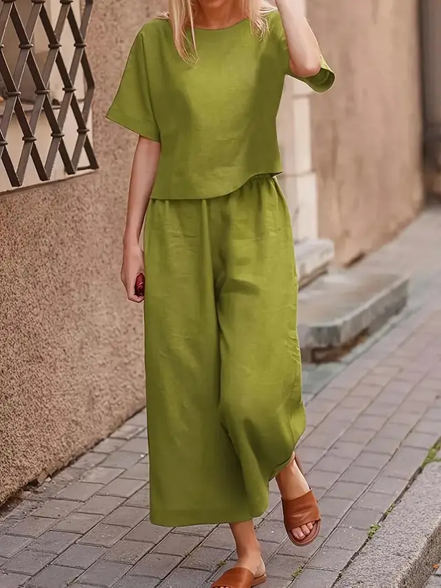 Stylish Suit, Crew neck Casual T shirt And Slacks Green - Shop at LoveMi