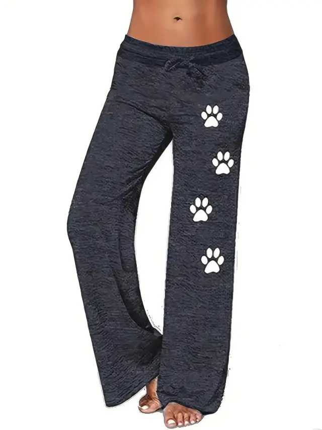 Dog Paw Print Loose Pants, Casual Drawstring Comfortable Pants Black - Shop at LoveMi