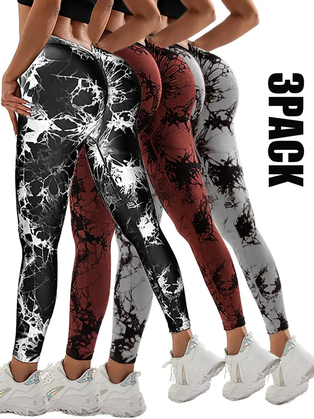 3 Pack Women's Scrunch Workout Leggings, High Waisted Butt Lifting Tie dye V Back Waist Seamless Gym Yoga Leggings, Workout Leggings For Women Jada Leggings 3Pack1 - Shop at LoveMi