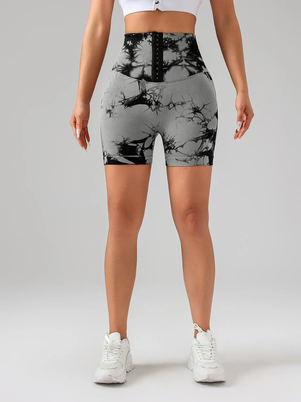 Tie Dye Button Everyday Wear Spring Summer Sports Shorts - Grey