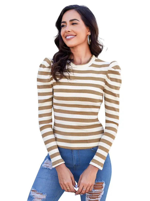 Women's Long Sleeved Fashionable Top Coffee - Shop at LoveMi