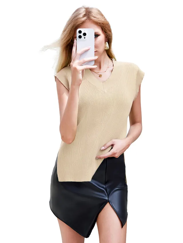 Women's V neck Short Sleeved Top Khaki - Shop at LoveMi