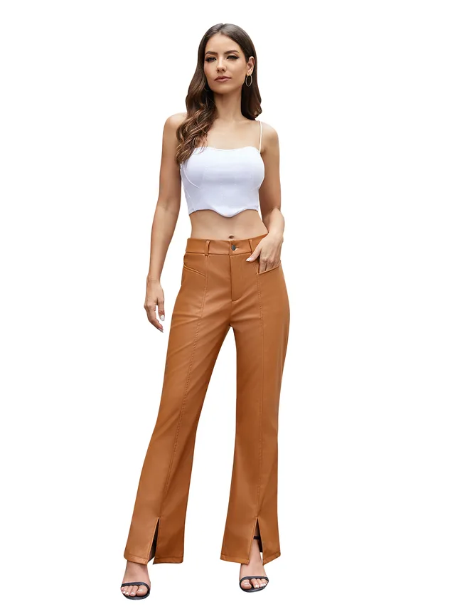 Women's PU Flared Pants Brown - Shop at LoveMi