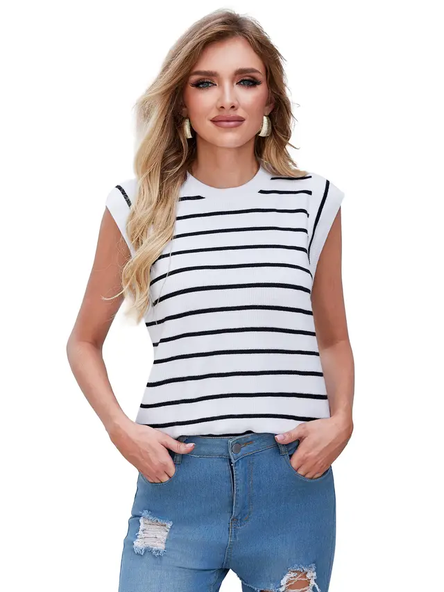 Women's Sleeveless Striped Top White - Shop at LoveMi