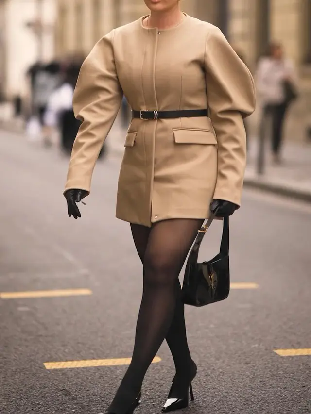 Leg Of Mutton Sleeve Crew Neck Blazer Khaki - Shop at LoveMi