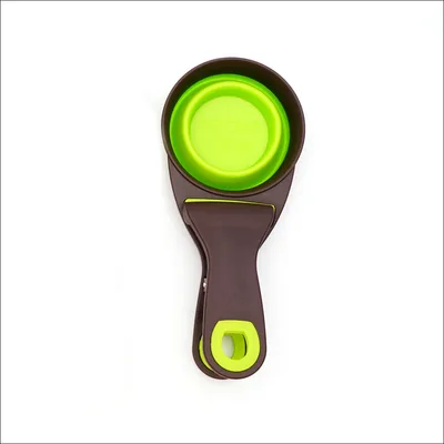 Folding Silicone Dog Bowl Feeder Portable Pet Food Container Measuring Cup Spoon Multifunctional Dogs Cats Feed Storage Clip Green - Shop at LoveMi