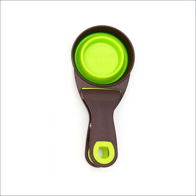 Folding Silicone Dog Bowl Feeder Portable Pet Food Container Measuring Cup Spoon Multifunctional Dogs Cats Feed Storage Clip Green - Shop at LoveMi