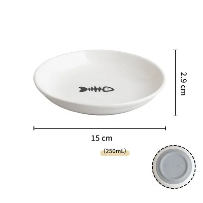 Ceramic Cat Food Bowls Whisker Friendly Cat Bowls With Nonslip Silicone Bottom Cat Food Dishes For Food And Water Cat Food Dishes Wide Shallow Smal... Fishbone Plate Grey - Shop at LoveMi