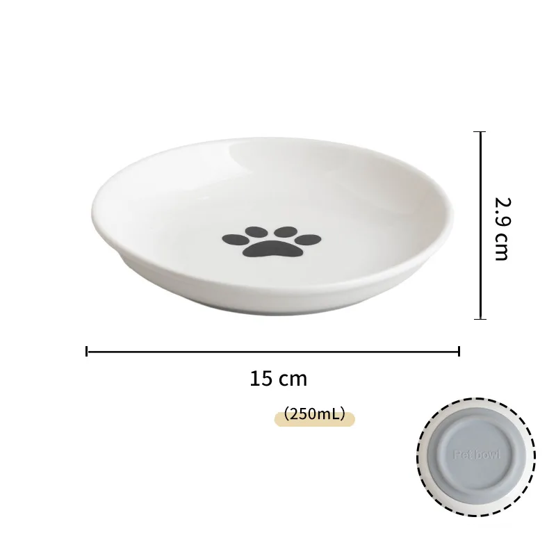 Ceramic Cat Food Bowls Whisker Friendly Cat Bowls With Nonslip Silicone Bottom Cat Food Dishes For Food And Water Cat Food Dishes Wide Shallow Smal... Paw Print Plate Gray - Shop at LoveMi