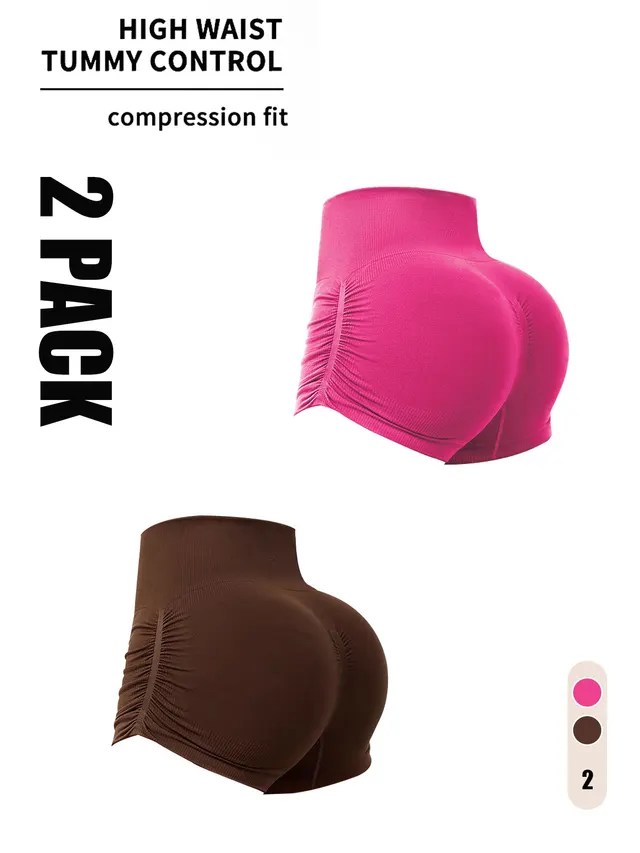 2 Pack Gym Shorts Women, Seamless Yoga Workout Shorts, High Waisted Scrunch Butt Booty Lifting Athletic Running Shorts 2Pack3 - Shop at LoveMi