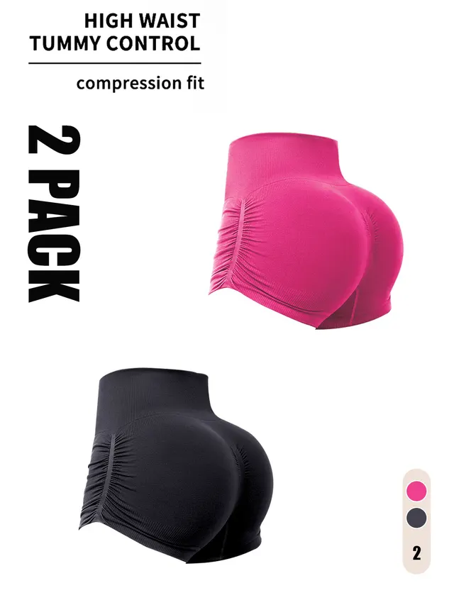 2 Pack Gym Shorts Women, Seamless Yoga Workout Shorts, High Waisted Scrunch Butt Booty Lifting Athletic Running Shorts 2Pack7 - Shop at LoveMi