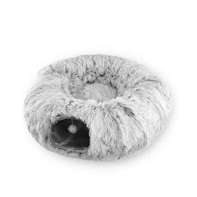 Cat Tunnel Bed For Indoor Cats Peekaboo Cat Cave With Washable Soft Play Mat Furry Cat Tube For Kitten Puppy Rabbit Grey Gray - Shop at LoveMi