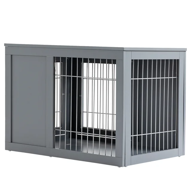 Dog Cage Furniture Metal Indoor Pet Cage Cage, Double Door End Table, Small & Medium Dog House Locks, Grey Grey - Shop at LoveMi