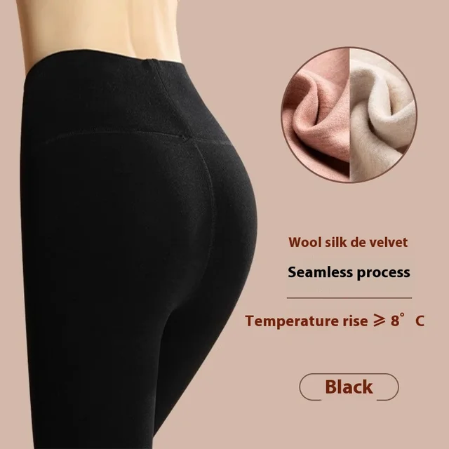 Winter Warm Leggings Cashmere Plus Velvet Tight Pants Fashion High Waist Slim Fit Trousers For Women Clothing Black - Shop at LoveMi
