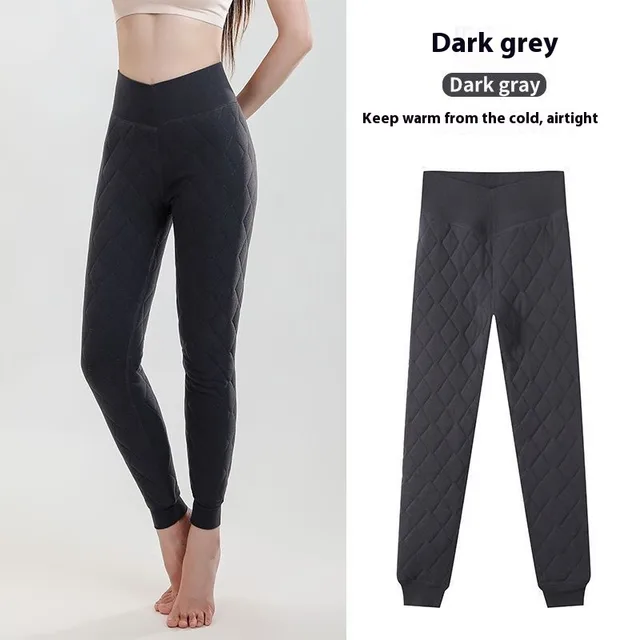 Warm Thickened Cashmere Leggings Winter Rhombus Stitching Pants Outerwear High Waist Slim Trousers Women Clothing Dark Gray - Shop at LoveMi