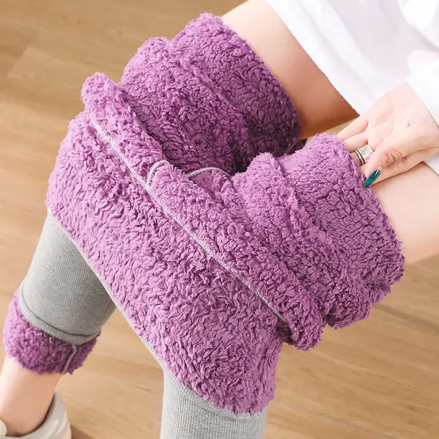 High Waist Plush Leggings Winter Warm Solid Slim Pants Fashion Trousers For Women Clothing Light Gray Single Line - Shop at LoveMi