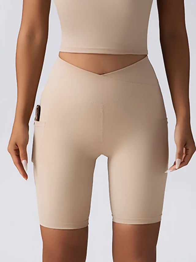 Biker Shorts Women Tummy Control No Seam High Waist Yoga Gym Workout Running Volleyball Shorts With Pockets Skin - Shop at LoveMi