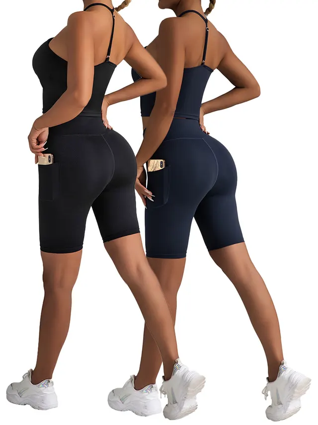 2 Pack High Waist Biker Shorts For Women Workout Yoga Shorts Running Summer Soft Pants With Pockets 2Pack2 - Shop at LoveMi