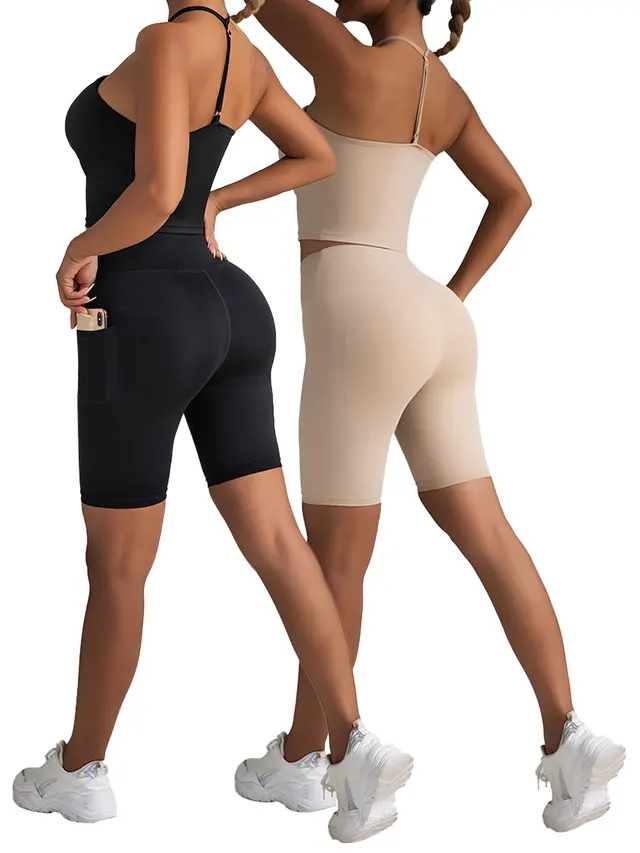 2 Pack High Waist Biker Shorts For Women Workout Yoga Shorts Running Summer Soft Pants With Pockets 2Pack3 - Shop at LoveMi