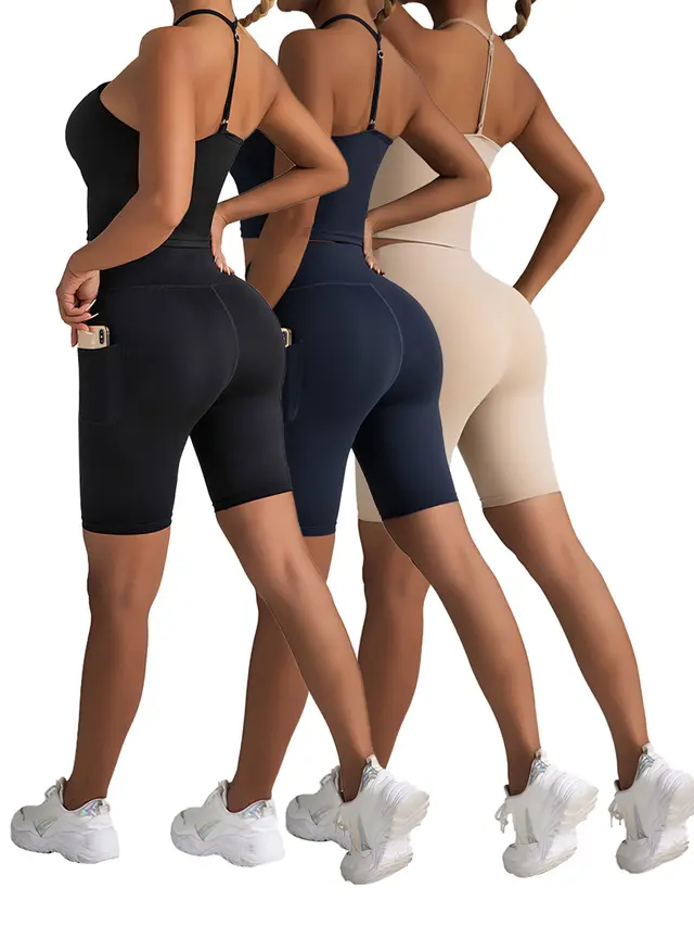 3 Pack Biker Shorts With Pockets High Waist Tummy Control Running Workout Polymide Gym Volleyball Yoga Shorts 3Pack4 - Shop at LoveMi