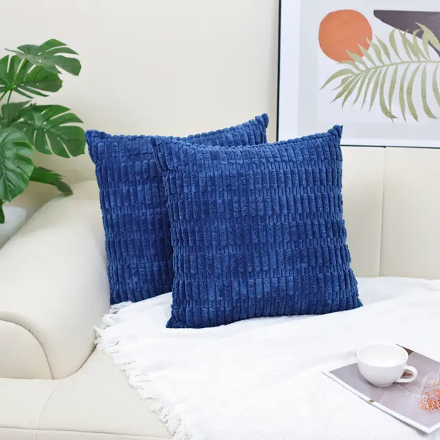 Corduroy Decorative Throw Pillow Covers Soft Boho Striped Pillow Covers Modern Farmhouse Christmas Home Decor For Sofa Living Room Couch Bed Dark... Dark Blue - Shop at LoveMi