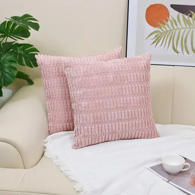 Corduroy Decorative Throw Pillow Covers Soft Boho Striped Pillow Covers Modern Farmhouse Christmas Home Decor For Sofa Living Room Couch Bed Pink - Shop at LoveMi