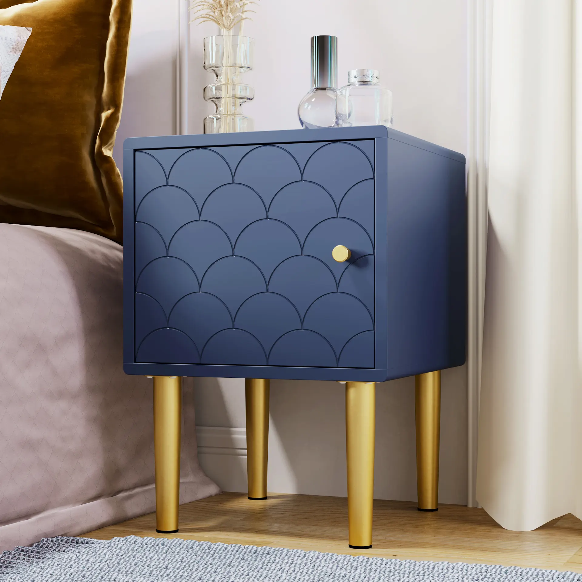 Particleboard Bedside Table - Navy Blue