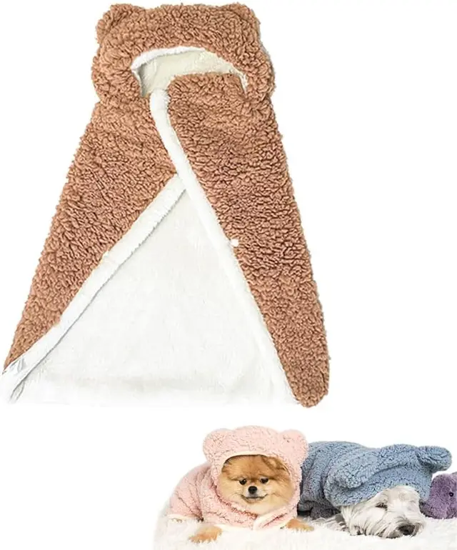 Teddy Bear Pet Cape Blanket With Hood, Polar Fleece Dog Cape Blanket Costume, Winter Snuggie For Dogs Cats Brown - Shop at LoveMi