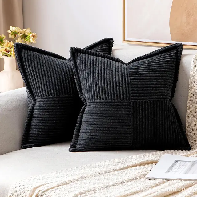 Corduroy Pillow Covers Super Soft Boho Striped Pillow Covers Broadside Decorative Textured Christmas Throw Pillows For Couch Cushion Livingroom B... Black - Shop at LoveMi